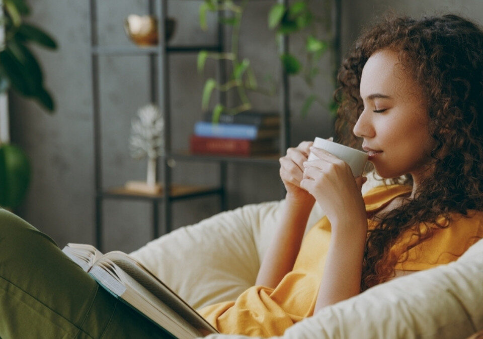woman sipping cbd infused tea